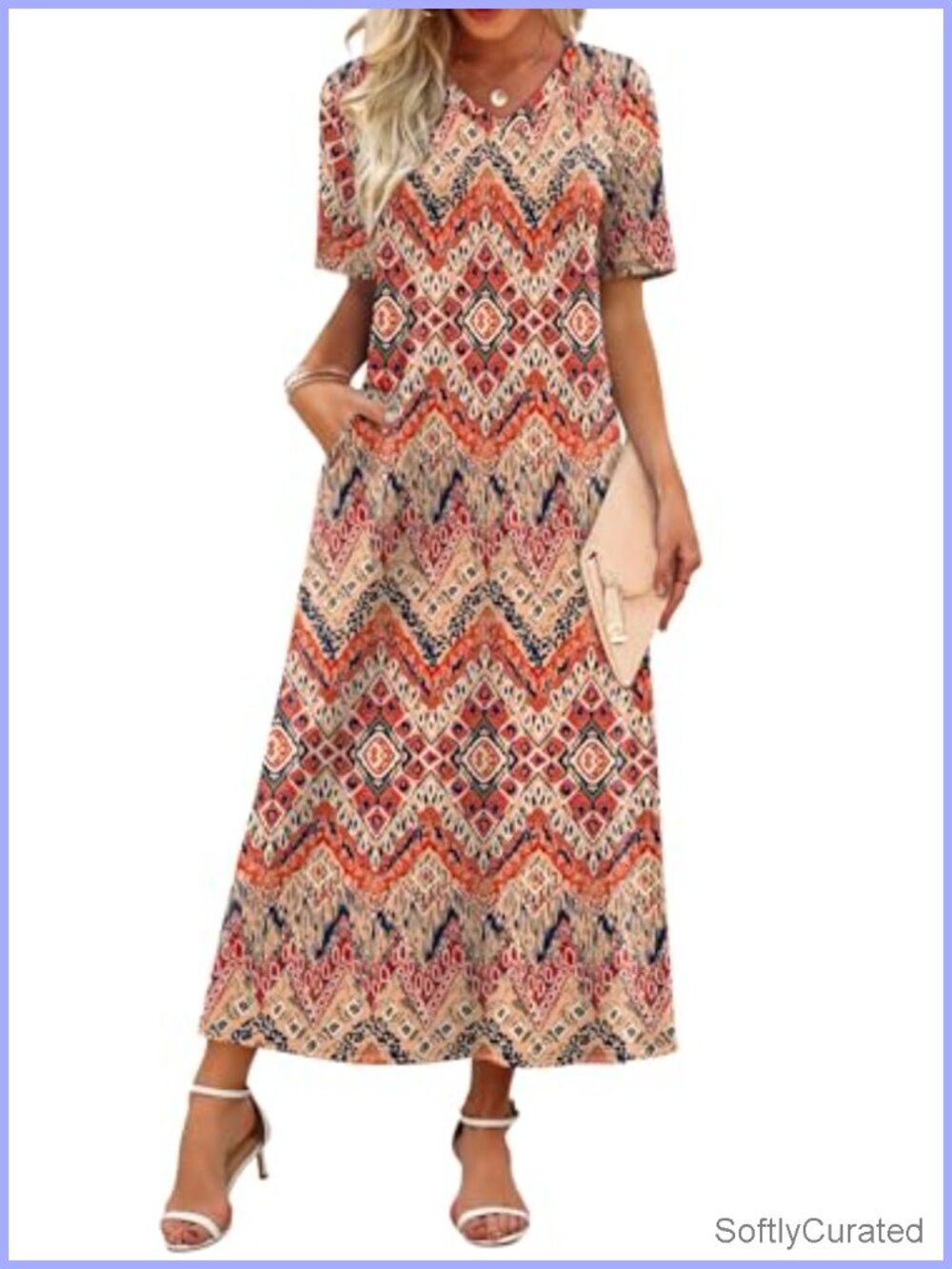 V-Neck Maxi Dress Short Sleeve A-Line Summer Sundress